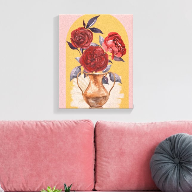 Vase de fleurs - Roses rouges - Toile enveloppée (Insitu(Salon))