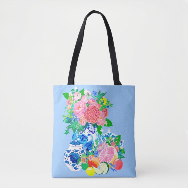 Vase de la Chinoiserie Peacock avec Sac à Fleurs (Devant)