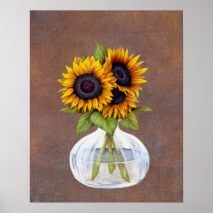 Vase de tournesol sur Poster Brown rustique