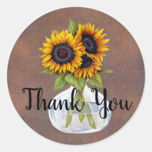 Vase de tournesols Autocollant Merci Marron Rustiq