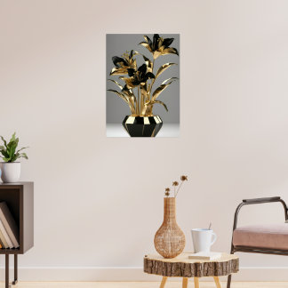 Vase Floral Noir & Or Poster d'Art Mural |