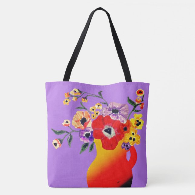 Vase rouge de fleurs Grand Sac fourre-tout (Dos)