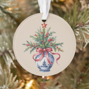 Vase vintage avec un arbre de Noël en chinoiserie 