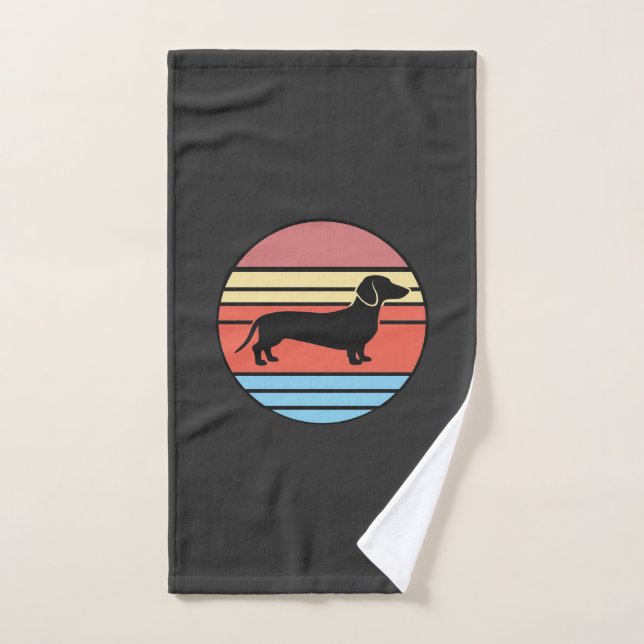 Vecteur de coucher de soleil rétro teckel (Serviette à main)