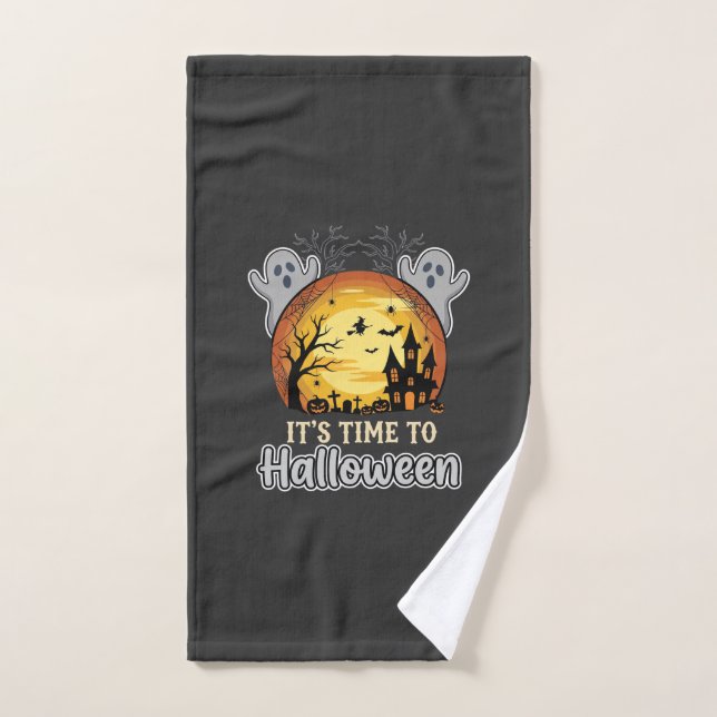 Vecteur de lune hantée Halloween fantômes et cimet (Serviette à main)