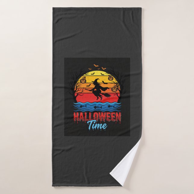 Vecteur de sorcière de coucher de soleil d'Hallowe (Serviette de bain)