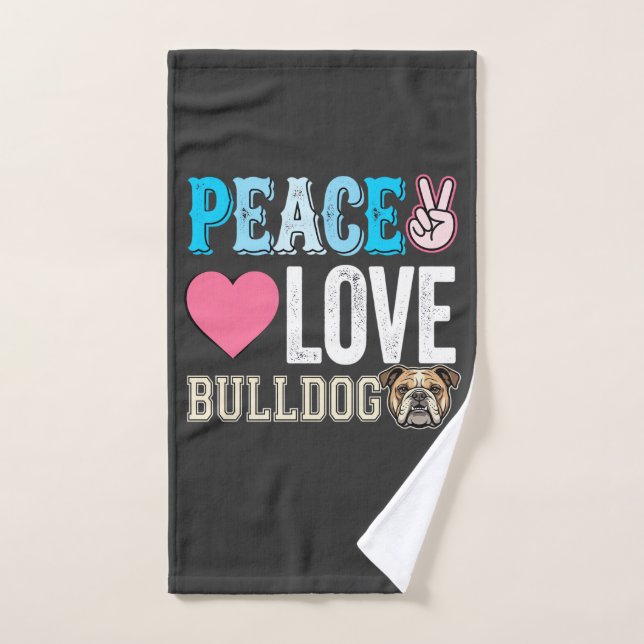 Vecteur Peace Love Bouledogue (Serviette à main)