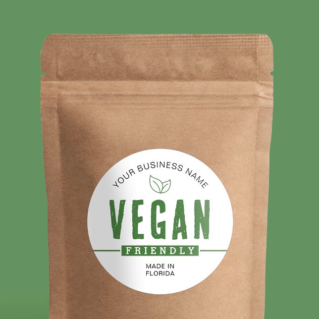 Vegan Convivial Vert moderne Étiquette alimentaire (Fully customizable green vegan friendly product sticker with your brand name)
