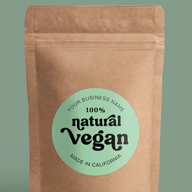 Vegan Green Moderne Rétro Alimentation Étiquette (Stand out and impress with a custom vegan promotional product sticker with this retro groovy design)