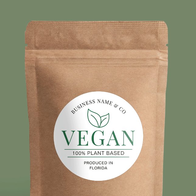 Vegan Moderne Plante Basé Boulangerie Étiquette pr (Modern vegan product label in black white and green with space for your business name and tag line)