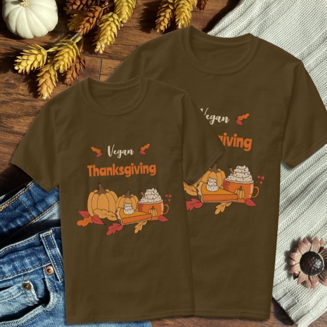 Vegan Thanksgiving T-shirt Brown Unisex (Vegan Thanksgiving matching brown  t-shirts for couples . )