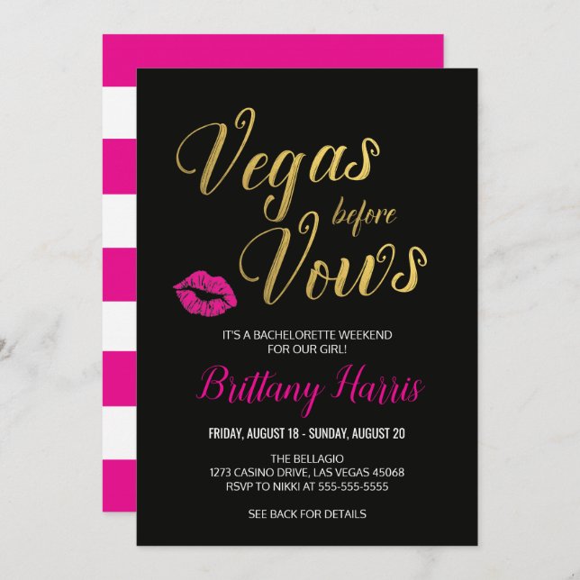Vegas avant Vows Bachelorette Party Invitation (Devant / Derrière)