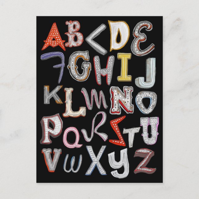 Vegas Neon Carte postale A à Z - la nuit (Devant)