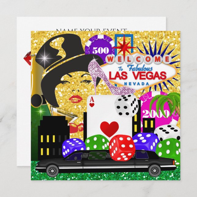 Vegas Party - Casino / Poker Invitation (Devant / Derrière)