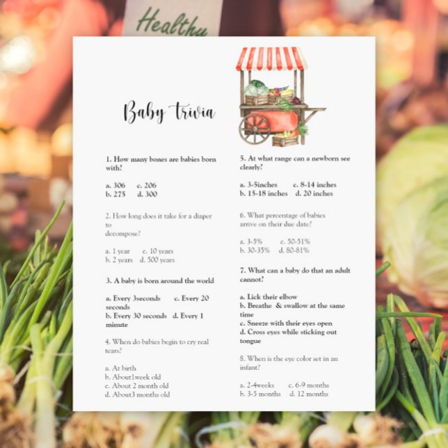 Vegetables baby shower Baby Trivia Game (Créateur téléchargé)