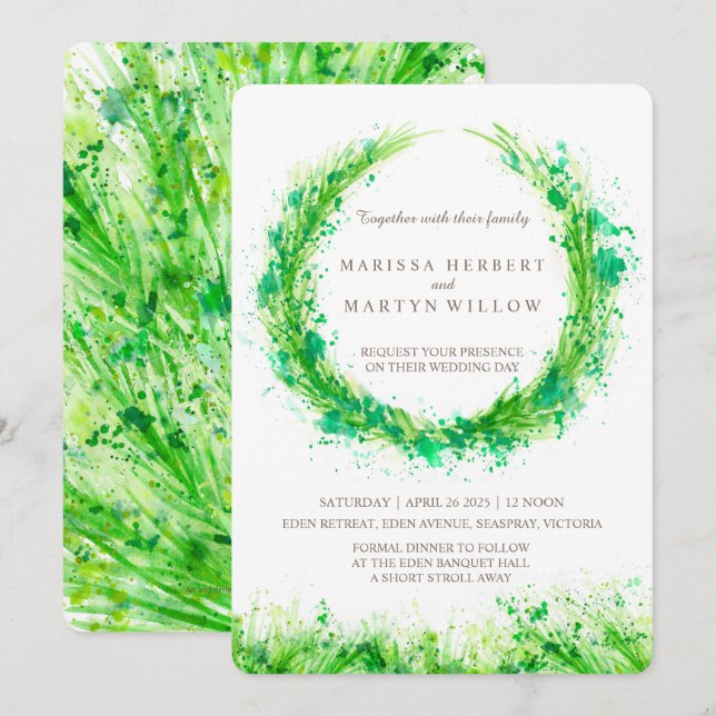 Végétal aquarelle herbe invitations de mariage (Devant / Derrière)