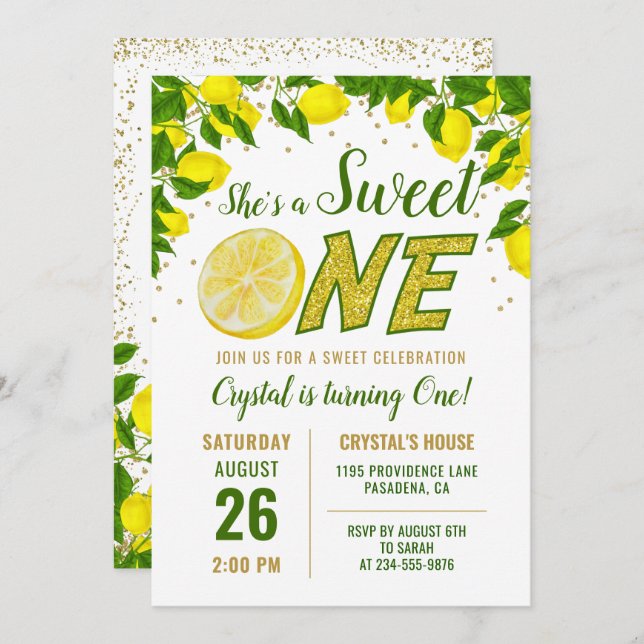 Végétal Lemon Sweet One First Birthday Invitation (Devant / Derrière)