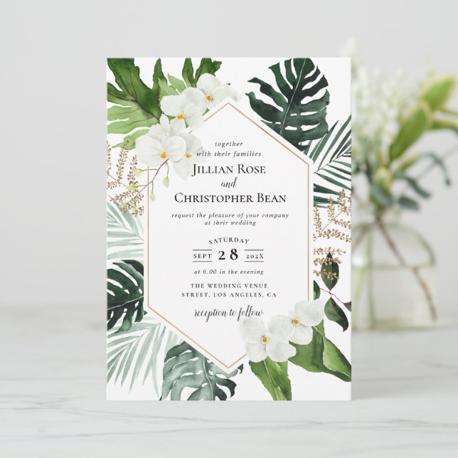 végétation tropicale faire-part de mariage fleurie (Debout devant)