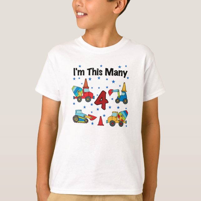 Véhicules de construction T-shirts 4e anniversaire (Devant)