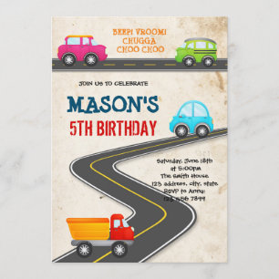 Véhicules de transport invitation d'anniversaire