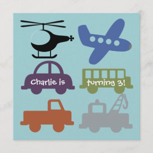 Véhicules de transport Invitation d'anniversaire p