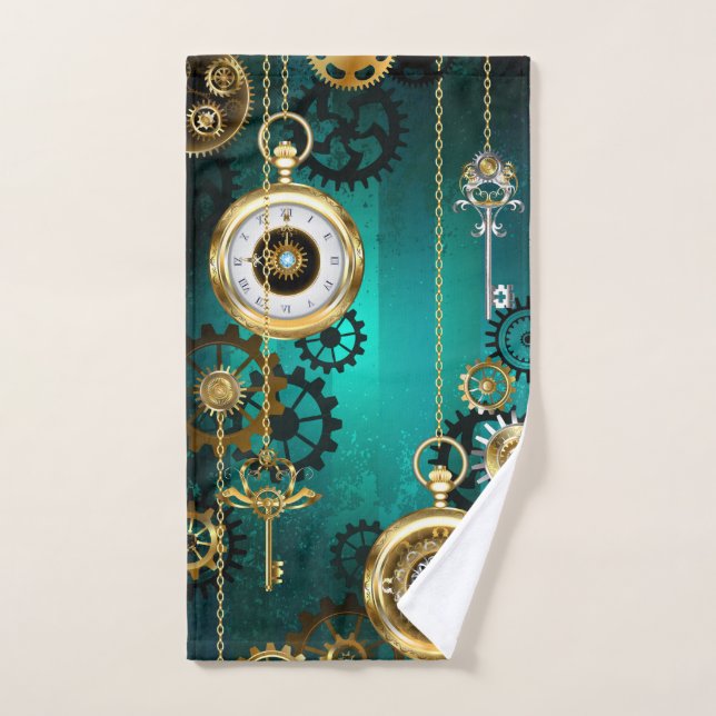 Veille bijoux Steampunk sur un Arrière - plan vert (Serviette à main)