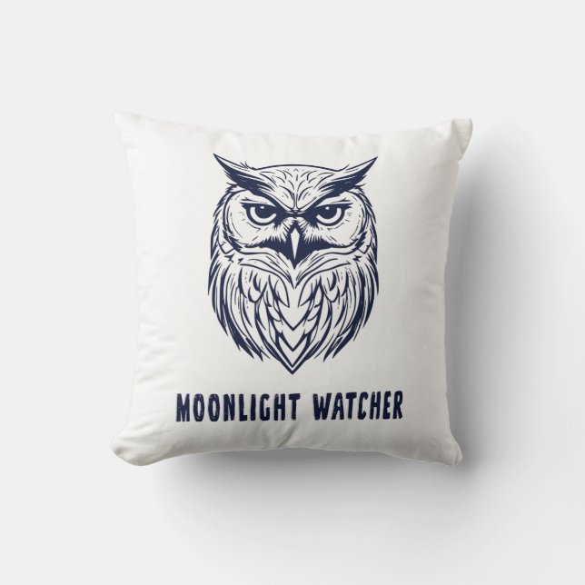Veilleur au Clair de Lune – Coussin Jeté Chouette  (Recto)