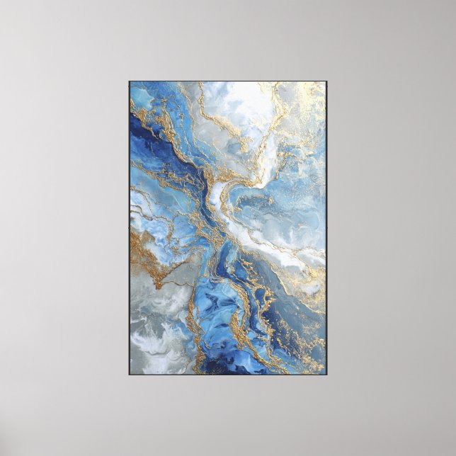 Veines d'Or Bleu – Art mural abstrait fluide (Recto)