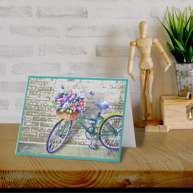 Vélo avec carte de note du panier à fleurs (Créateur téléchargé)