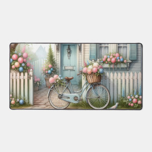 Vélo de chalet bleu avec panier à fleurs de printe