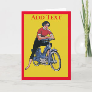 Vélo Électrique, Femme Vintage, Carte Éditer Texte