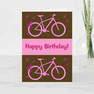 Vélo en rose joyeux carte d'anniversaire.