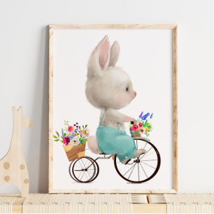 Vélo Fleur Bunny Aquarelle Impression murale Bun