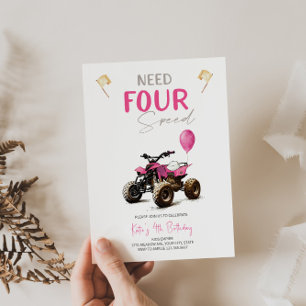 Vélo quadruple rose 4e Invitation anniversaire