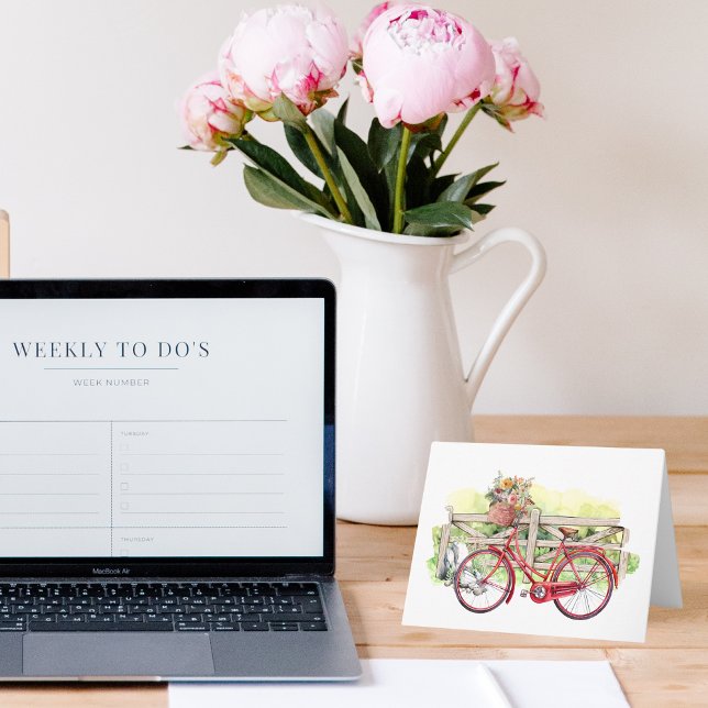Vélo rouge avec Fleurs Carte pour notes aquarelle (Créateur téléchargé)
