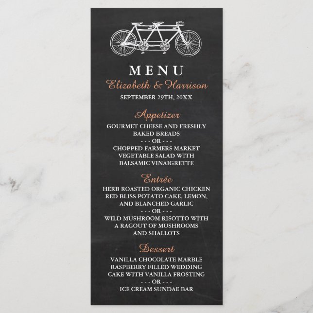 Vélo Tandem Sur Chalkboard Menu Mariage (Devant)
