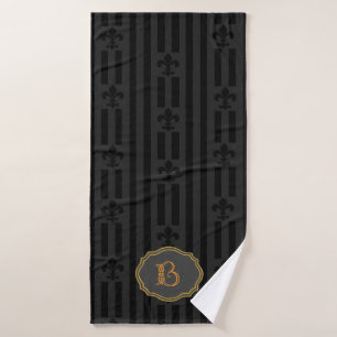 Velours noir Fleur de Lis Monogram Serviette de ba