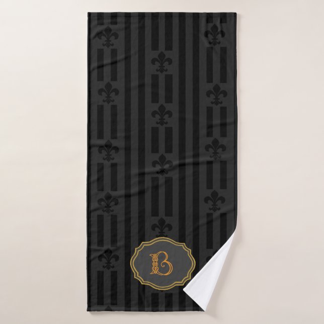 Velours noir Fleur de Lis Monogram Serviette de ba (Serviette de bain)