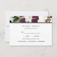 Velvet Magnolia Floral Wedding RSVP MEAL option
