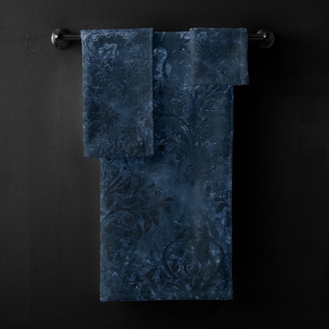 Velvety Navy Damask | Bleu foncé Grunge Baroque (Créateur téléchargé)