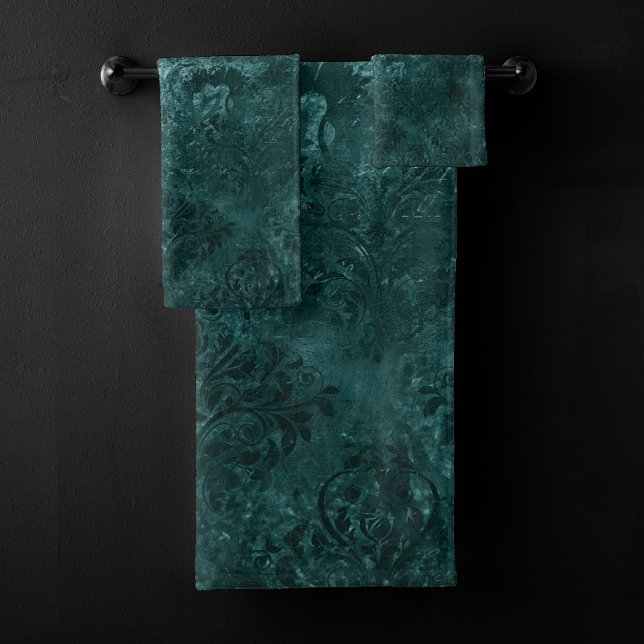 Velvety Turquoise Damask | Grunge vert foncé Baroq (Créateur téléchargé)