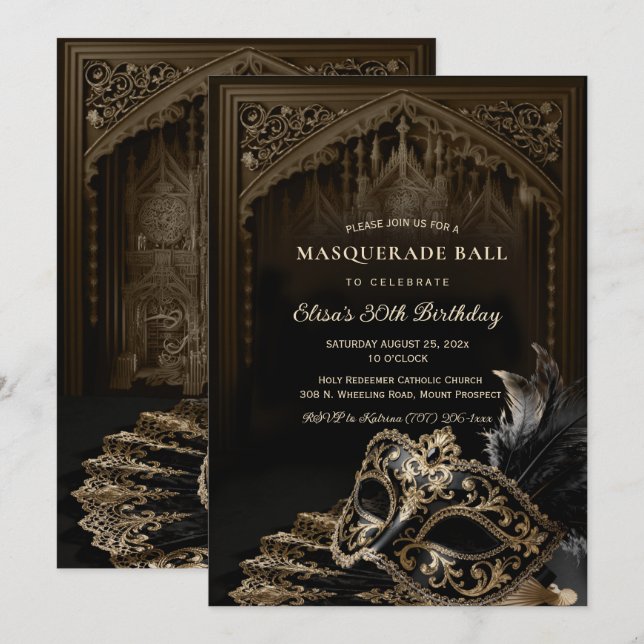 Venetian gothic Masquerade Party invitation (Devant / Derrière)
