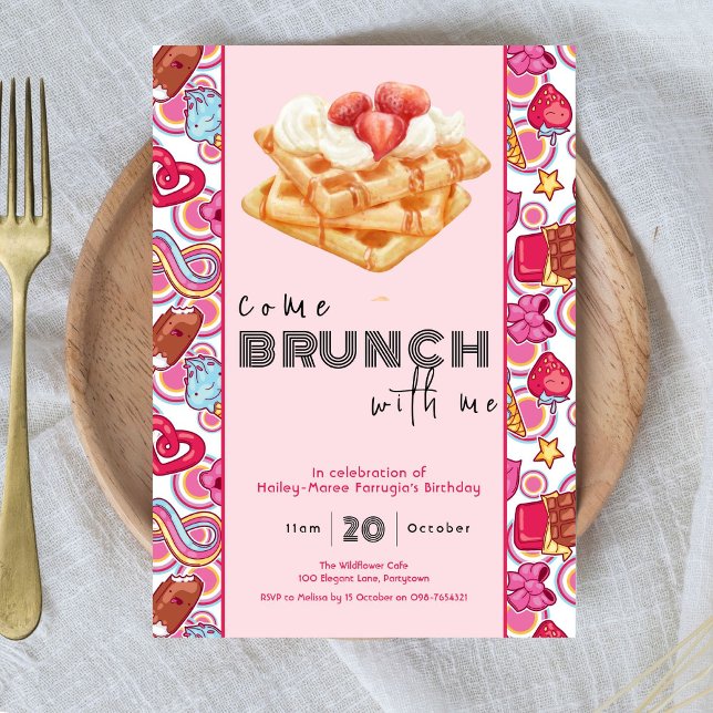 Venez Brunch avec moi invitation rose (Créateur téléchargé)