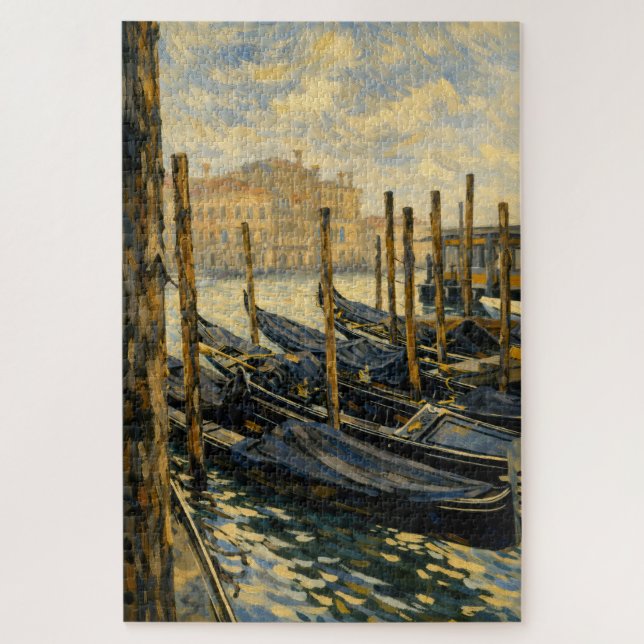 Venice Gondola Gold Van Gogh Style Art Puzzle (Vertical)
