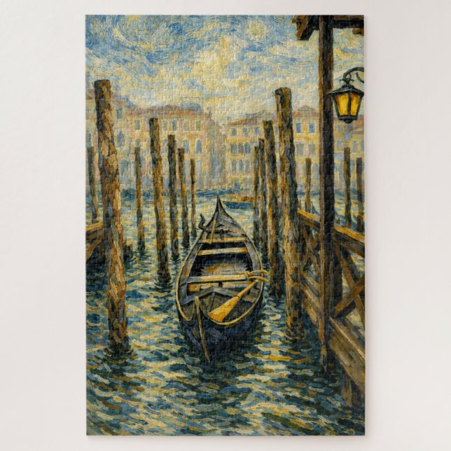 Venice Gondola Van Gogh Style Mosaic Art Puzzle (Vertical)