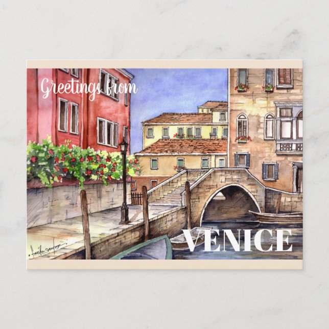 Venise - Carte postale à l'aquarelle et au stylo (Devant)