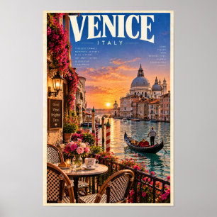 Venise Italie Coucher de Soleil Gondole Affiche de