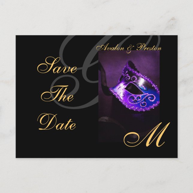 Venise Purple Masquerade Enregistrer La Date Carte (Devant)