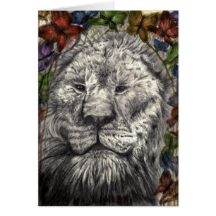 Vent sous mes ailes Carte Lion Papillon Animal