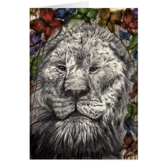 Vent sous mes ailes Carte Lion Papillon Animal (Devant)